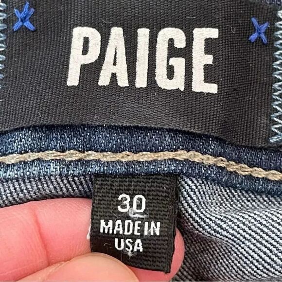 PAIGE Blue Wash Distressed Straight Leg Mid Rise Womens Jeans SZ 30 - Picture 9 of 14